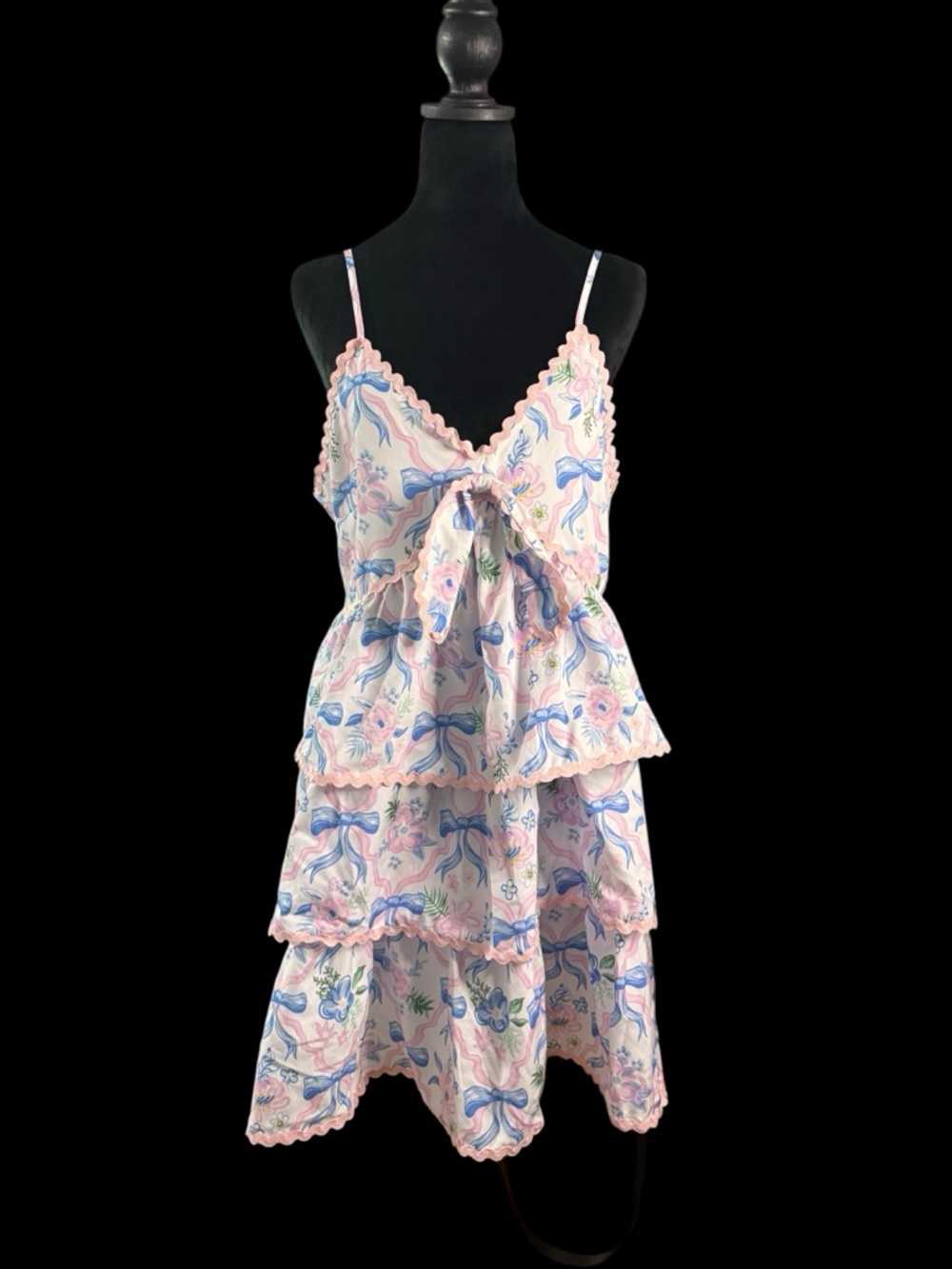 Simply Southern Pink and Blue Floral Tiered Sleep Dress with Bow